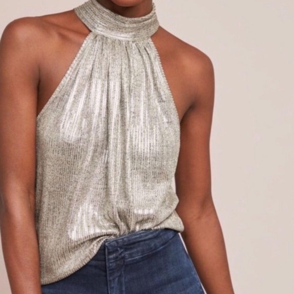 NWOT Anthropologie Maeve Metallic Halter Top